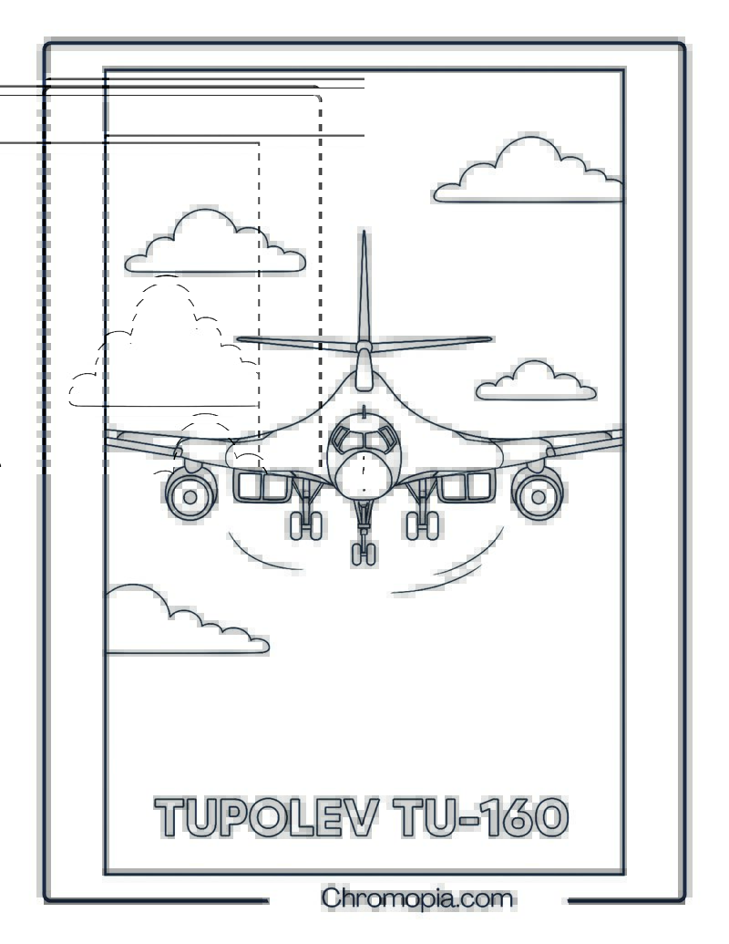Tupolev Tu-160 – Russian Supersonic Bomber in Sky – Aeroplane coloring page