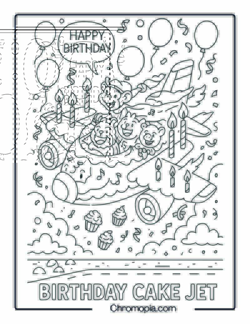 Birthday Cake Jet – Aircraft Coloring Page