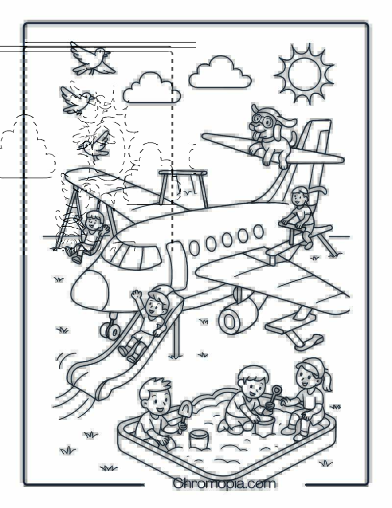 Cartoon Jet Playground – Aircraft Coloring Page