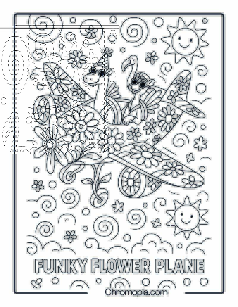 Funky Flower Plane – Aircraft Coloring Page
