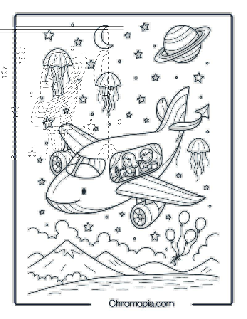 Giant Fantasy Flying Whale Aircraft – Aircraft Coloring Page