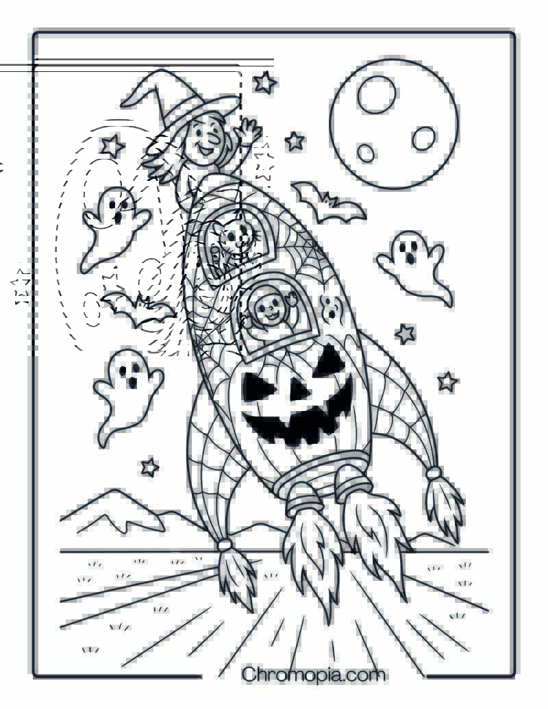 Halloween Witch Rocket – Aircraft Coloring Page