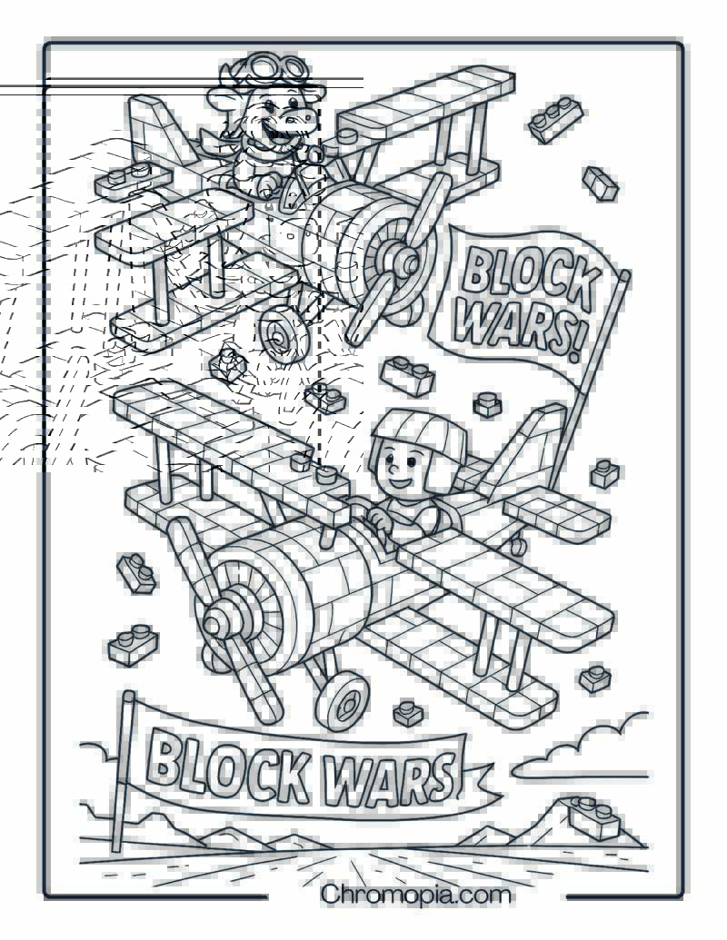 Lego Biplane Battle – Aircraft Coloring Page
