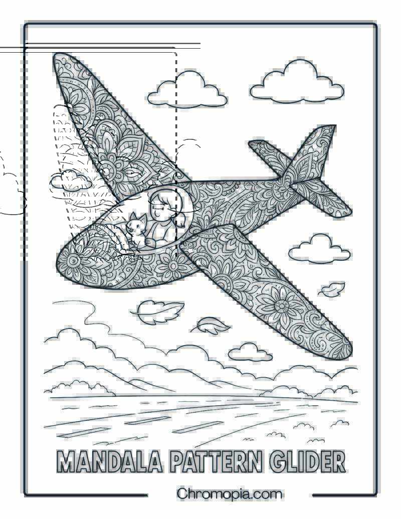 Mandala Pattern Glider – Aircraft Coloring Page