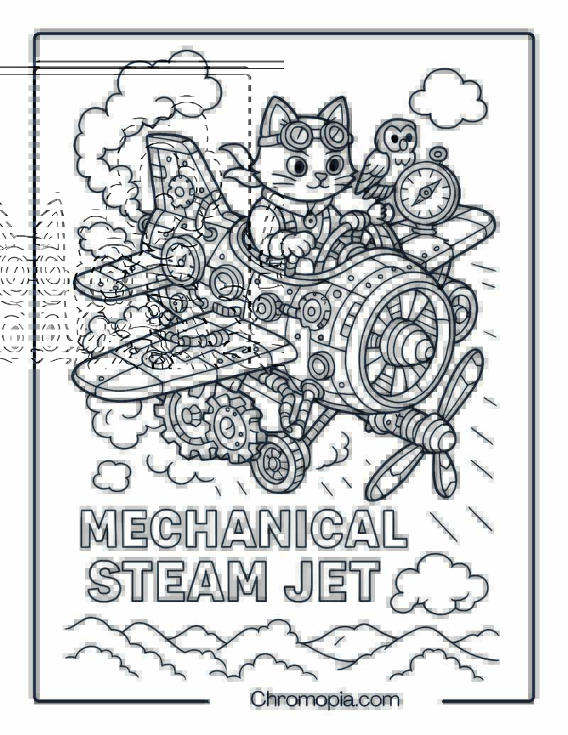 Mechanical Steam Jet – Aircraft Coloring Page