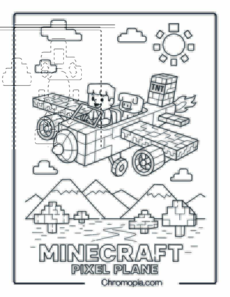 Minecraft Pixel Plane – Aircraft Coloring Page