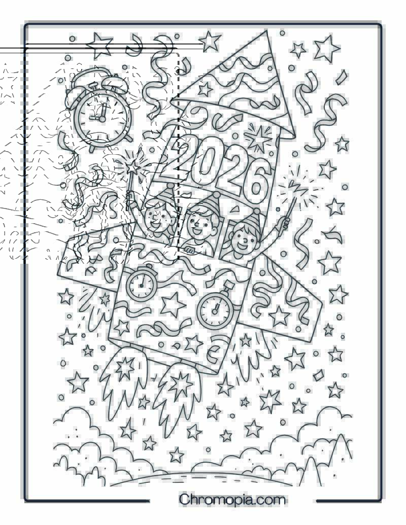 New Year’s Countdown Rocket – Aircraft Coloring Page