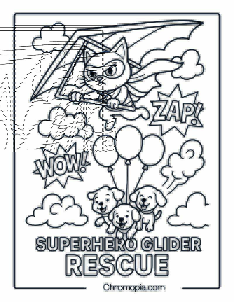 Superhero Glider Rescue – Aircraft Coloring Page
