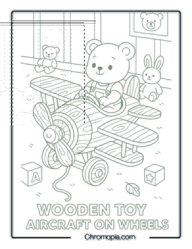 Wooden Toy Aircraft on Wheels – Aircraft Coloring Page