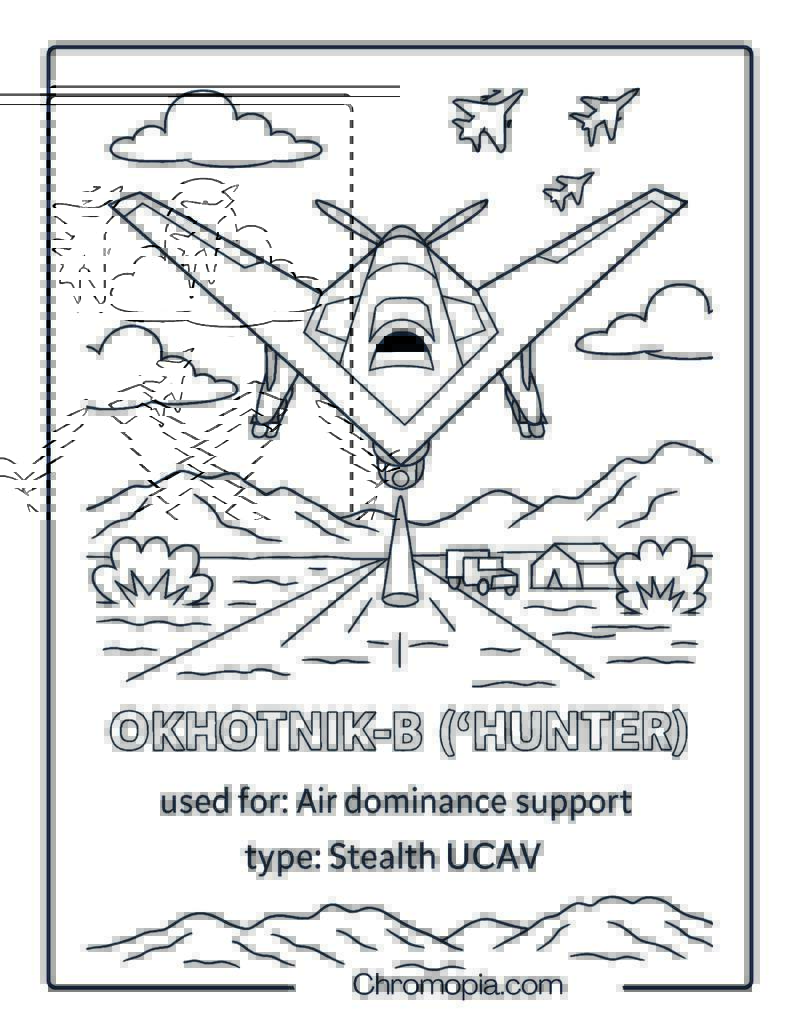 Okhotnik-B (Hunter) – Drone Coloring Page