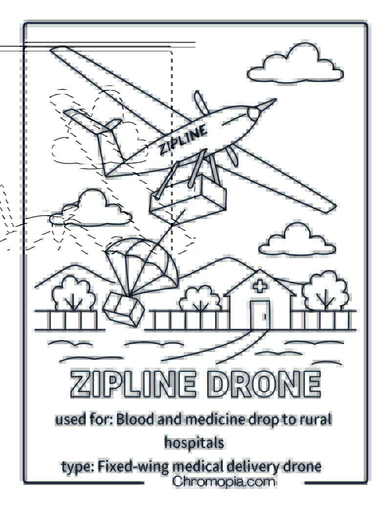 Zipline Drone – Drone Coloring Page