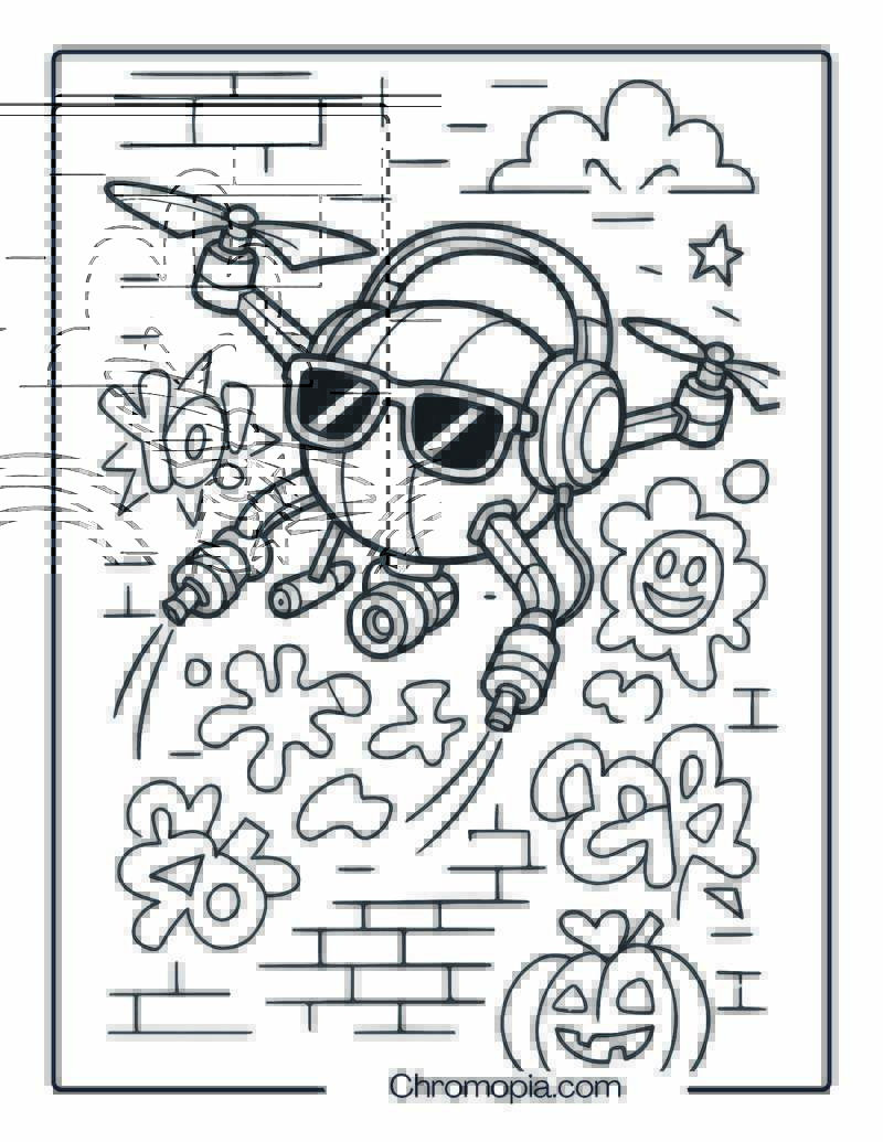 Funky Graffiti Drone with Headphones and Spray Cans