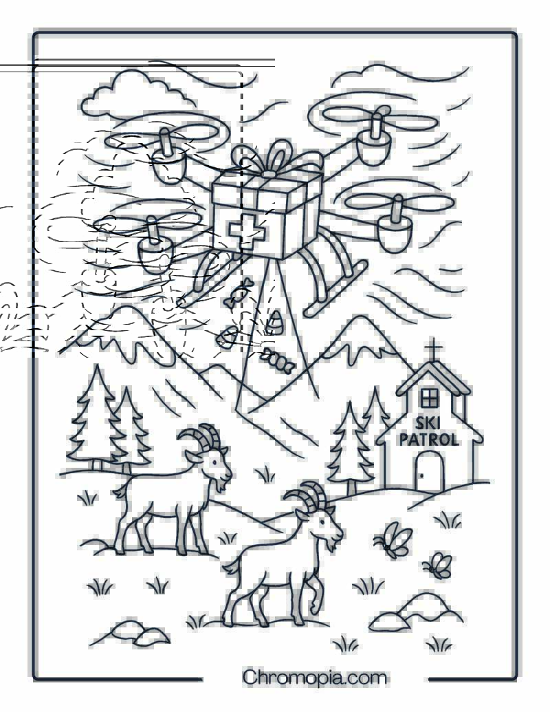 Rescue Drone Carrying a Medical Crate Over Mountains