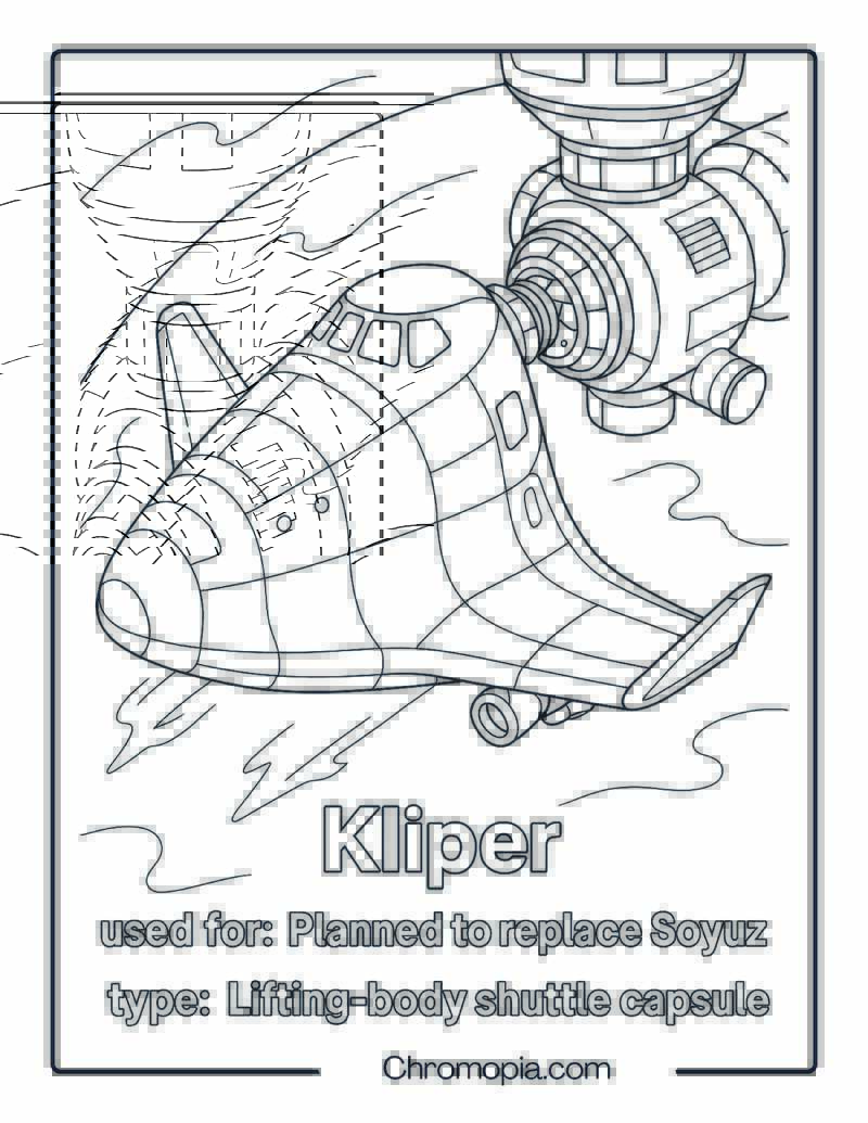 Kliper Capsule Docked at a Space Station – Space Shuttle coloring page