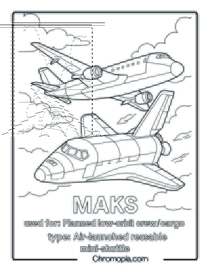 MAKS Air-Launched Shuttle Just Detaching from Carrier Jet – Space Shuttle coloring page