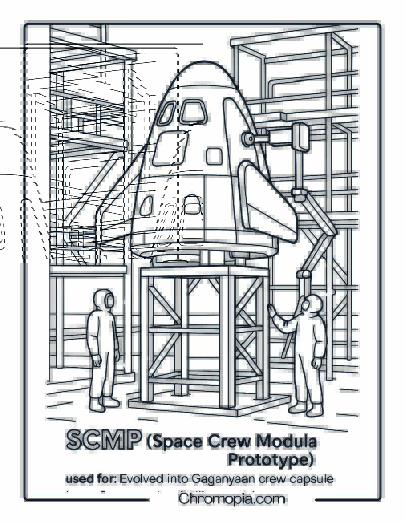 SCMP Capsule Variant on Test Tower with Ground Crew – Space Shuttle coloring page
