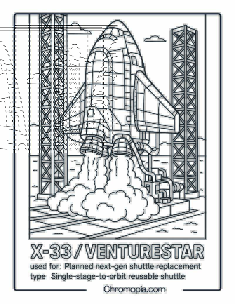 X-33 VentureStar Launch Simulation from Desert Pad – Space Shuttle coloring page