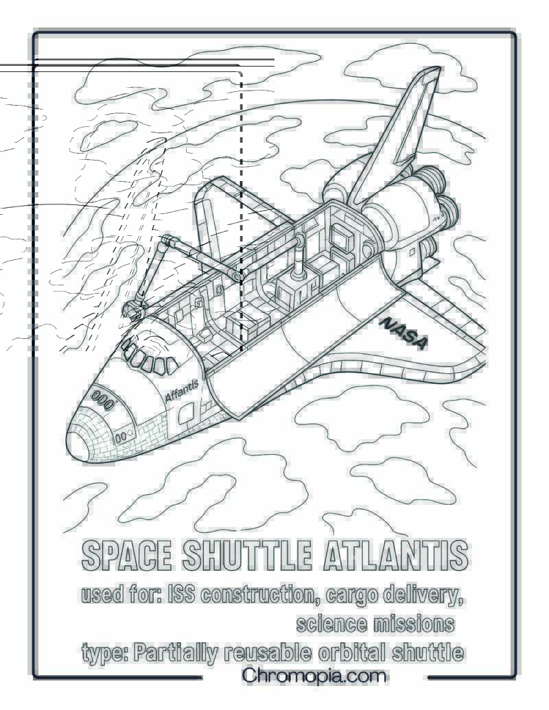 Space Shuttle Atlantis in Orbit with Payload Bay Open – Space Shuttle coloring page