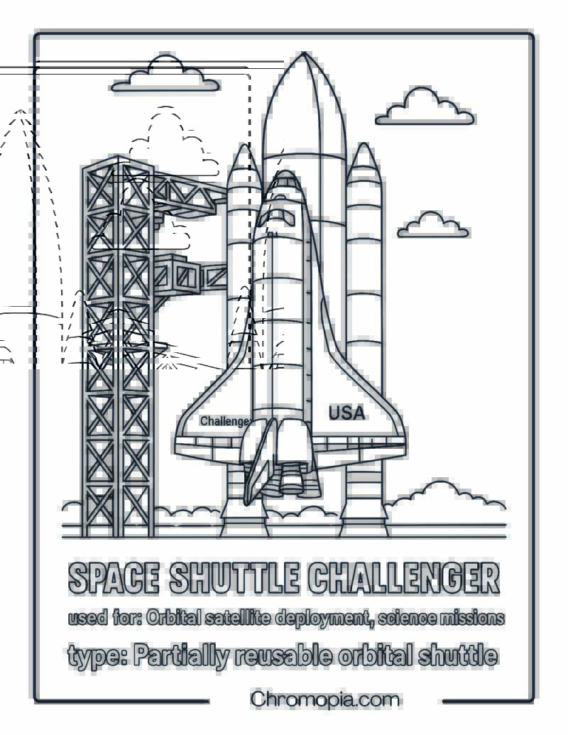 Space Shuttle Challenger in Pre-Launch Setup – Space Shuttle coloring page
