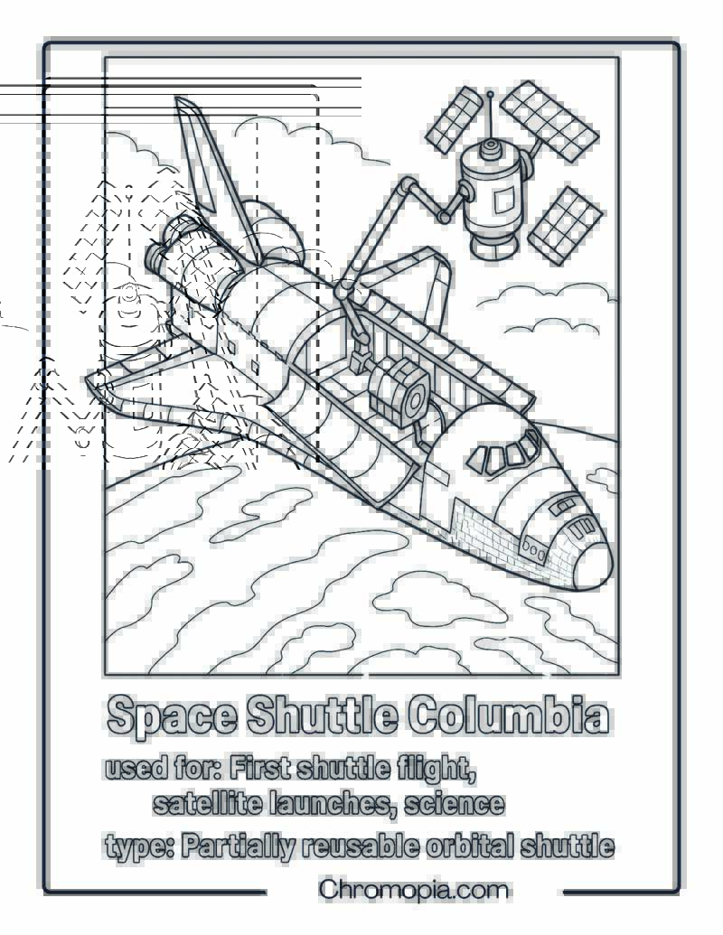 Space Shuttle Columbia Mid-Orbit with Payload Satellite Release – Space Shuttle coloring page