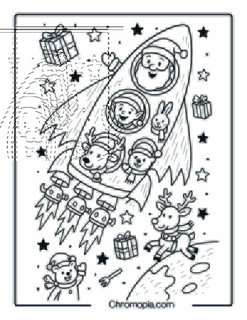 Christmas Rocket Sleigh Shuttle with Reindeer Jets – Cute Funny Cartoon Space Shuttle Coloring Page