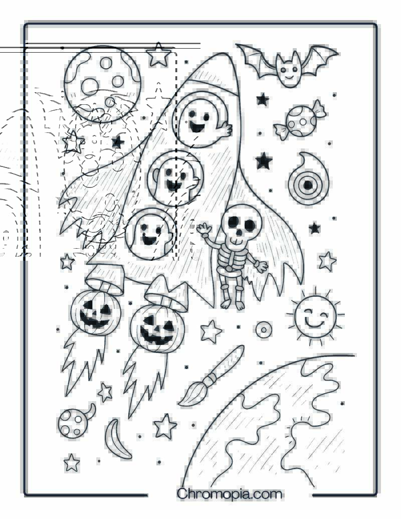 Halloween Haunted Shuttle with Ghost Crew – Cute Funny Cartoon Space Shuttle Coloring Page