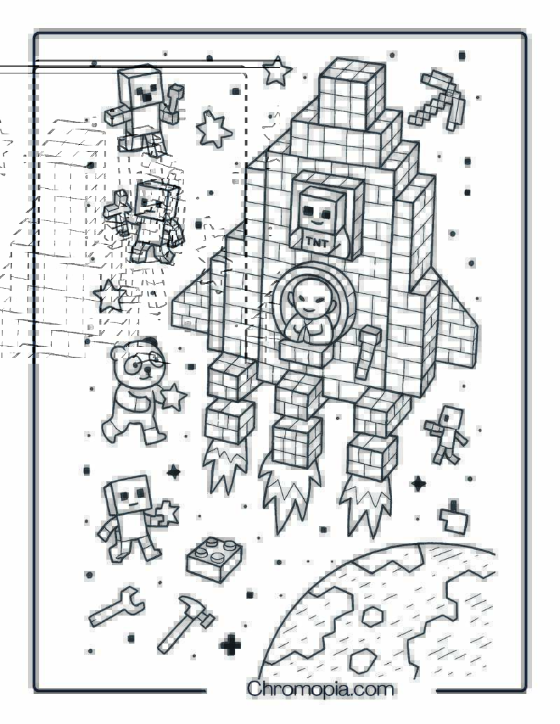 Minecraft Block Shuttle Hovering Over Pixel Earth – Cute Funny Cartoon Space Shuttle Coloring Page
