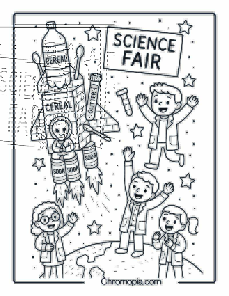 School Science Fair Shuttle Made from Recycled Items – Cute Funny Cartoon Space Shuttle Coloring Page