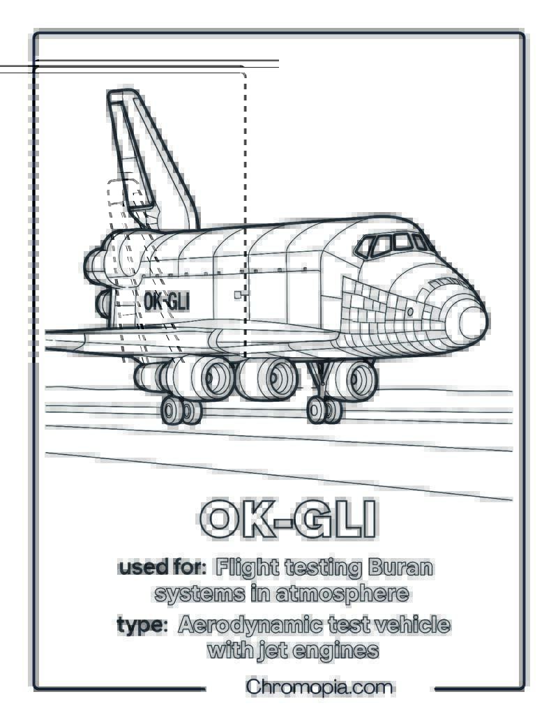 OK-GLI Buran Analog with Jet Engines – Space Shuttle coloring page