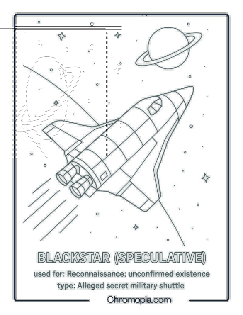 Blackstar Speculative Shuttle Emerging from Shadow – Space Shuttle coloring page
