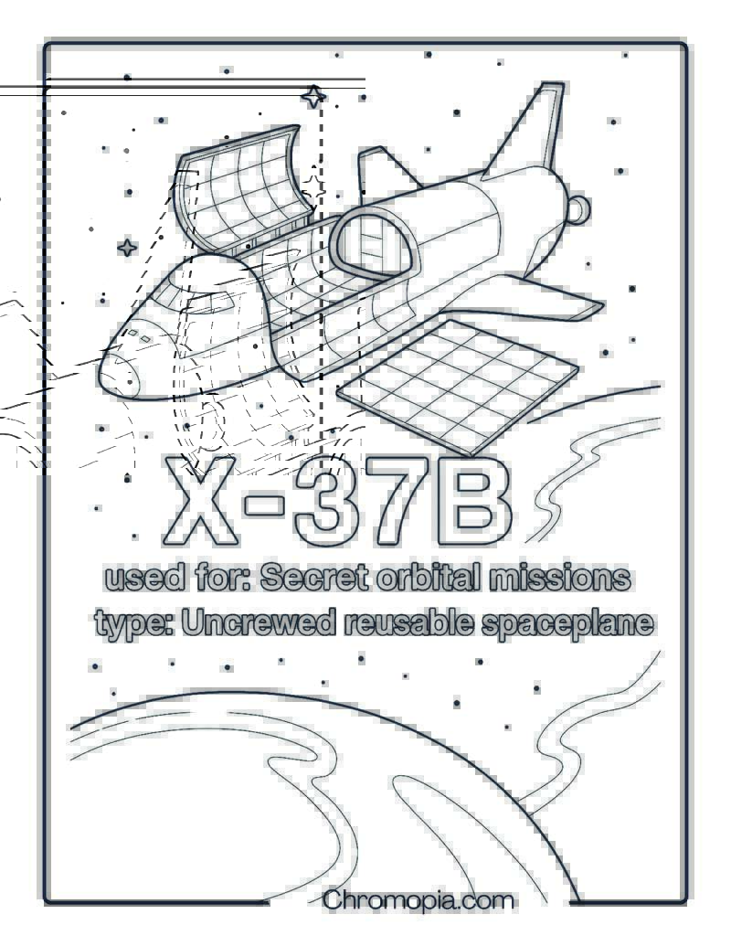 Boeing X-37B in Orbit with Solar Panels Deployed – Orbital UAV coloring page
