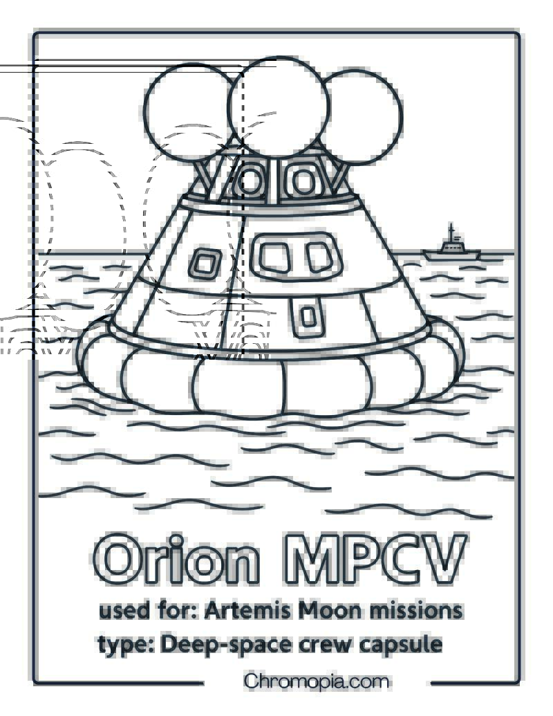 Orion MPCV Floating After Splashdown – Space Capsule coloring page