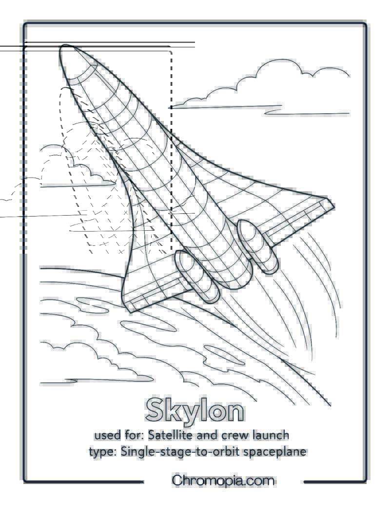 Skylon Spaceplane Gliding in Stratosphere – Spaceplane coloring page