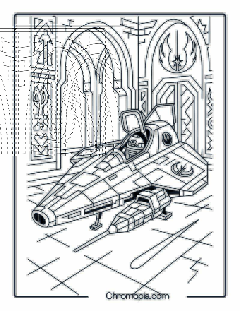 Jedi Starfighter Docked in Jedi Temple Hangar – Star Wars Space Shuttle Coloring Page