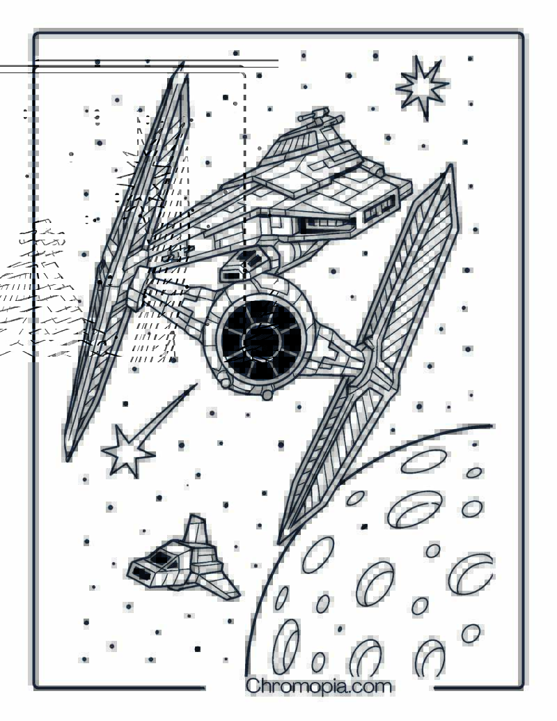 TIE Interceptor in Barrel Roll Near Star Cruiser – Star Wars Space Shuttle Coloring Page
