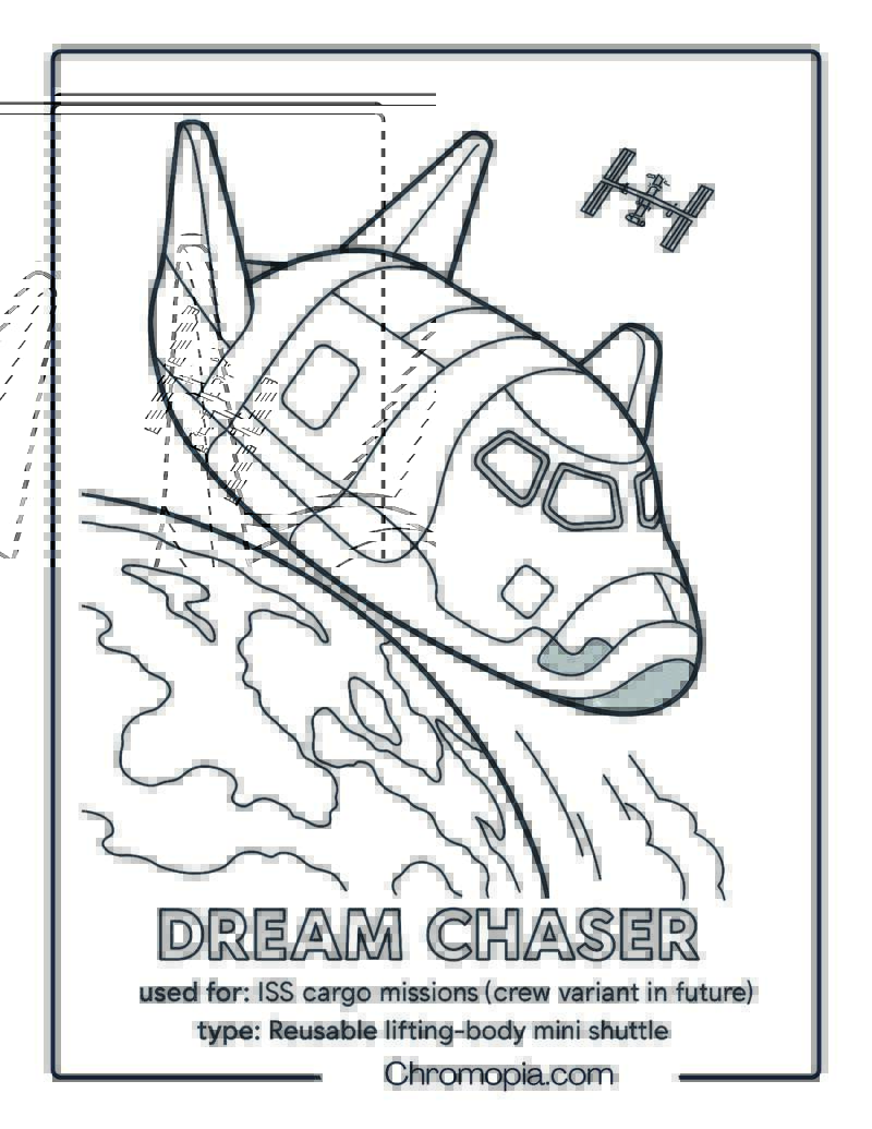Dream Chaser in Orbital Descent with Earth Curvature – Space Shuttle coloring page