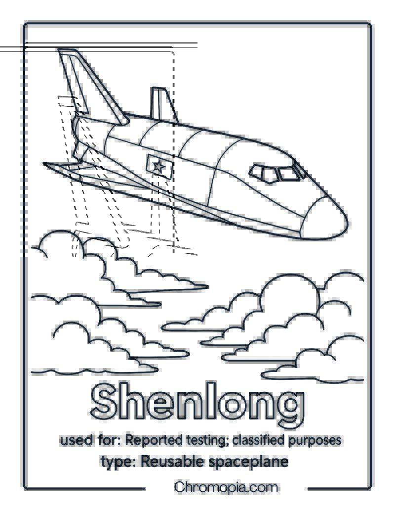 Shenlong Chinese Military Spaceplane over Cloudscape – Space Shuttle coloring page