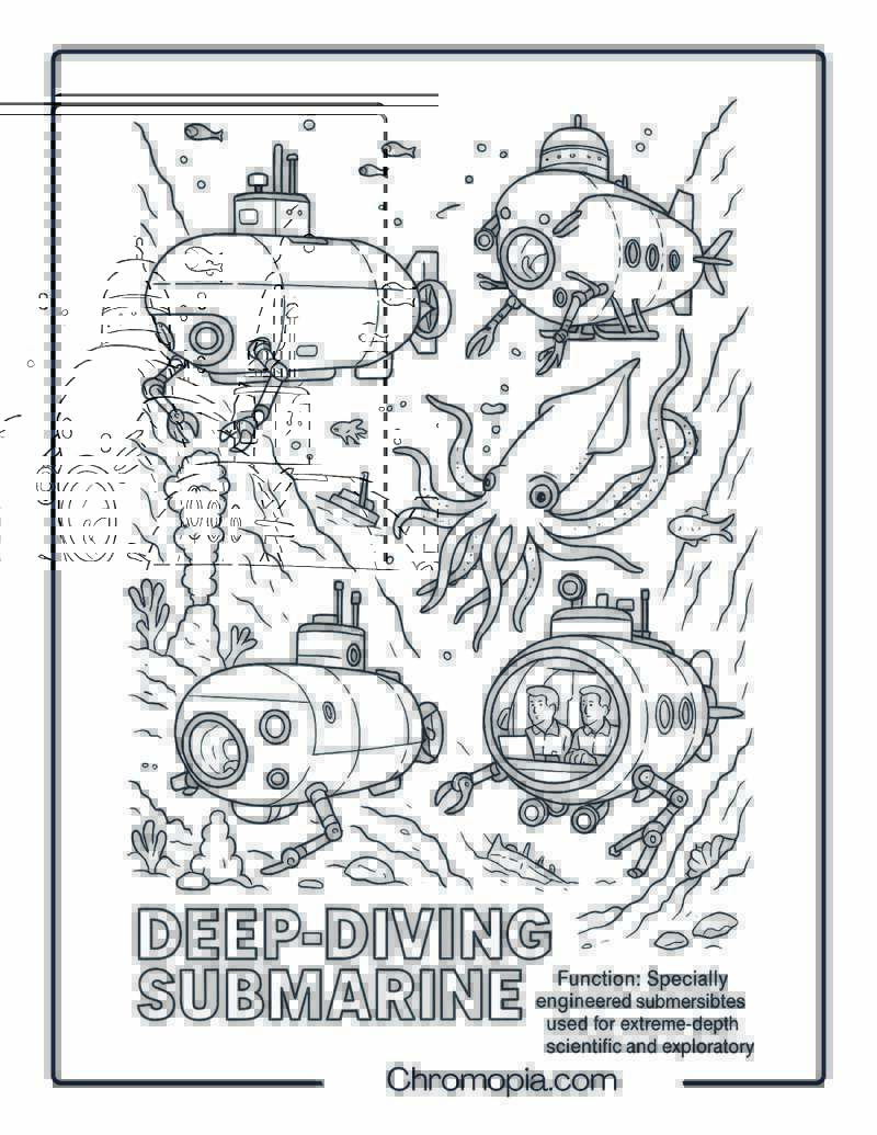 Deep-Diving Submarine Coloring Page