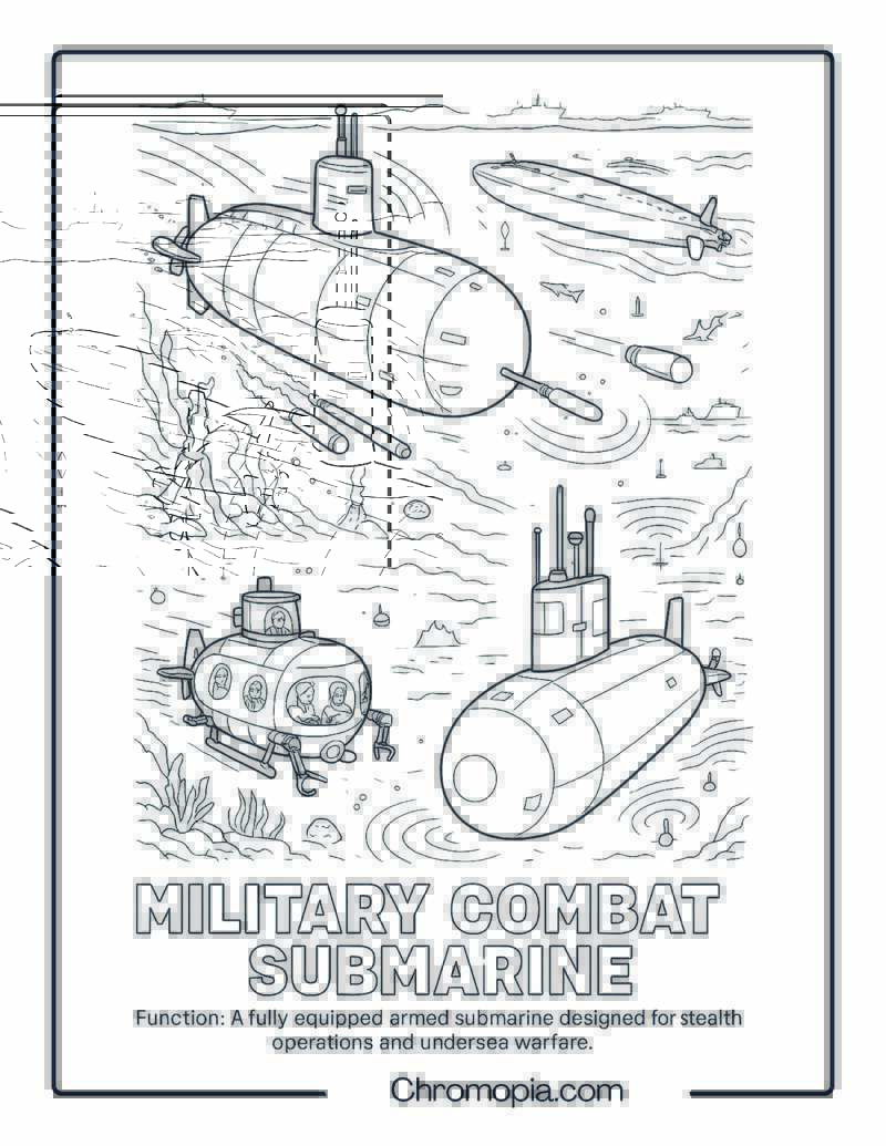 Military Combat Submarine Coloring Page