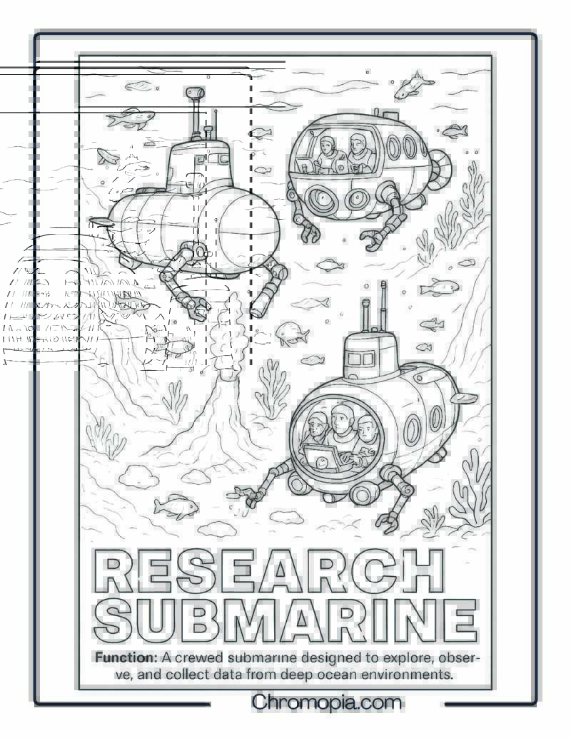 Research Submarine Coloring Page