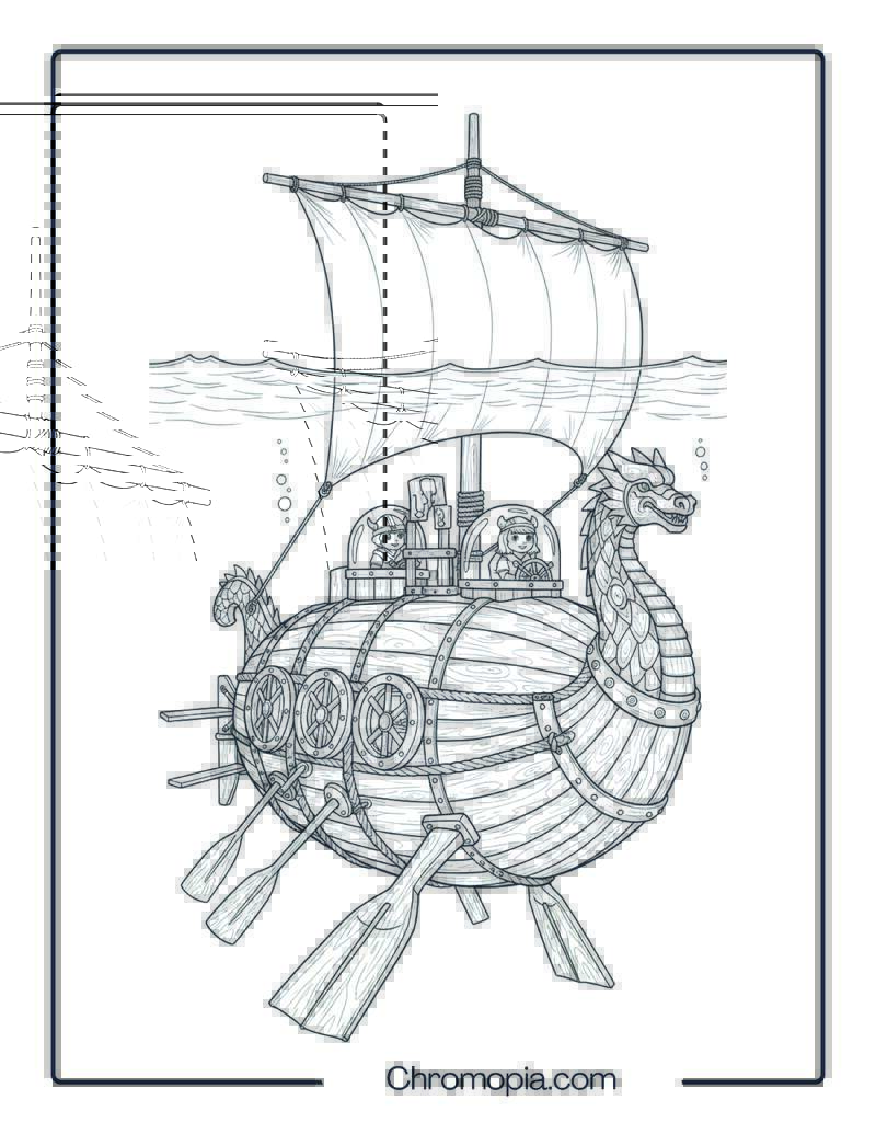 Ancient Wooden Submarine Sailing Under Viking Waters