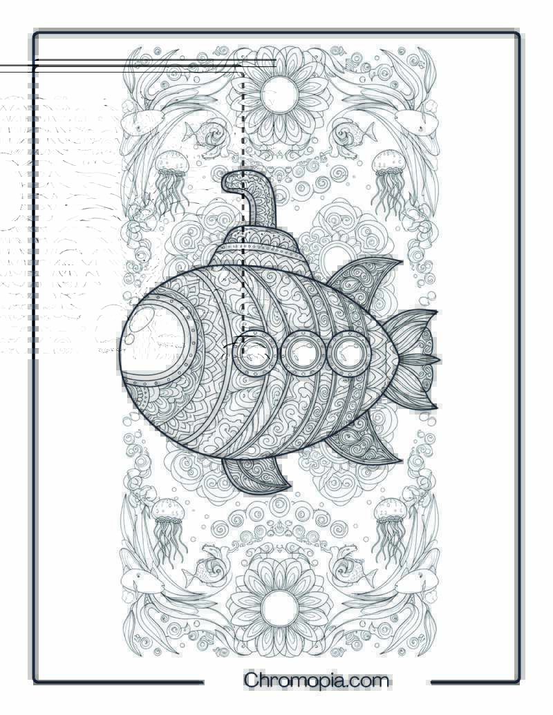 Mandala Art Fantasy Submarine in a Dream Ocean