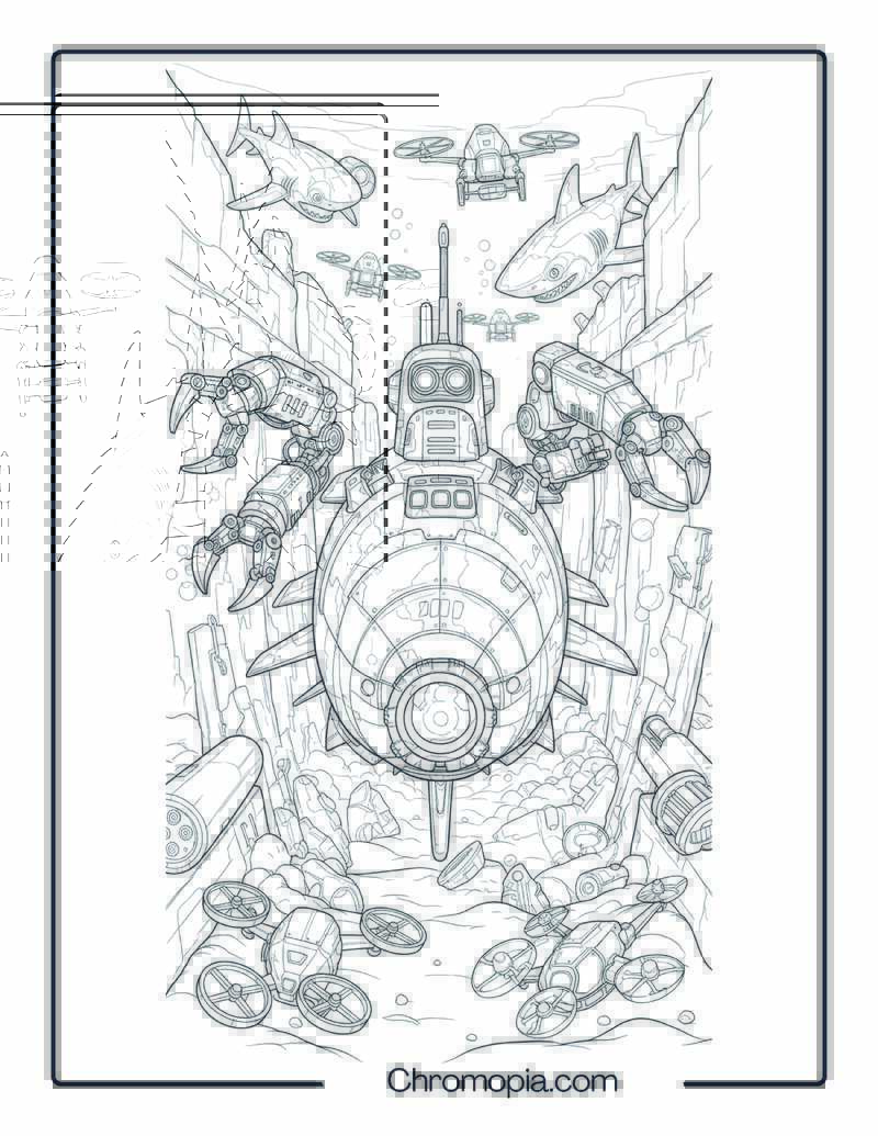 Mechanical Robotic Submarine Patrol Scene