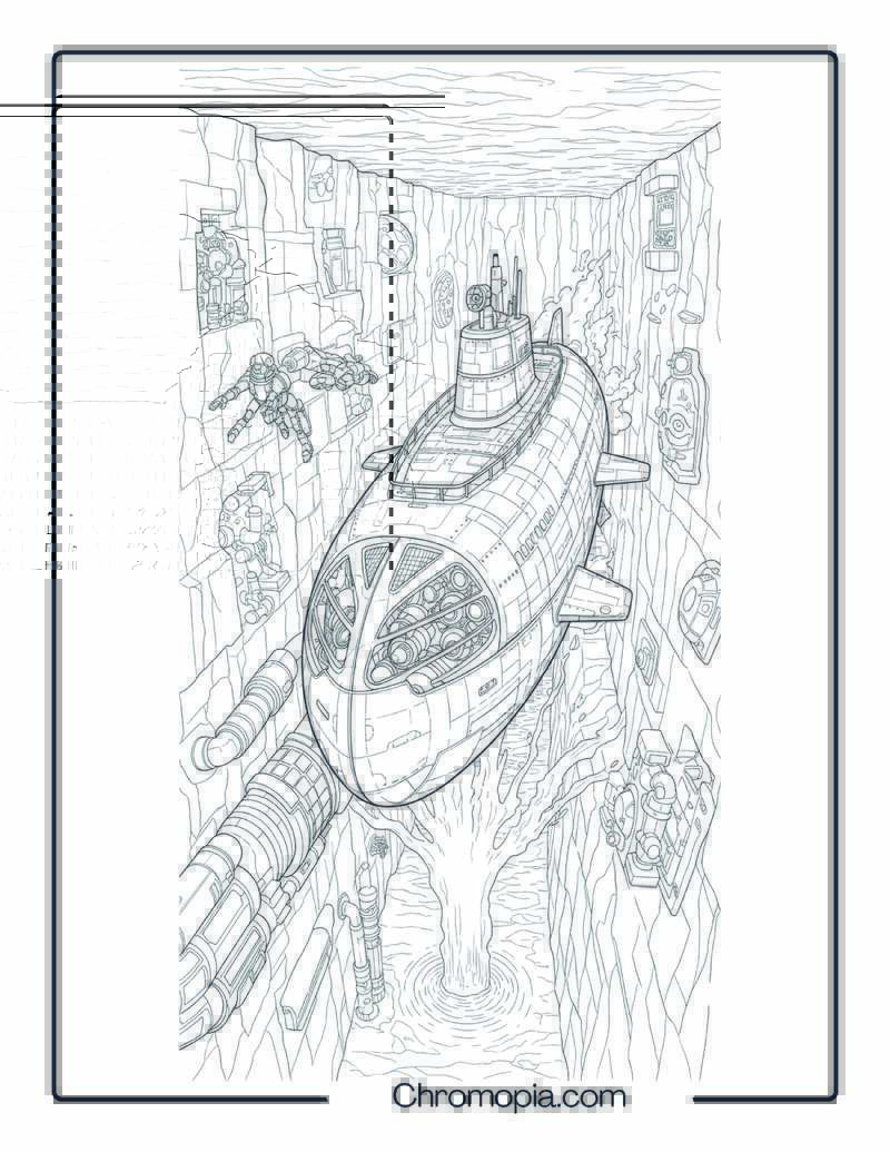 Sci-Fi Battle Submarine in a Galactic Ocean Trench