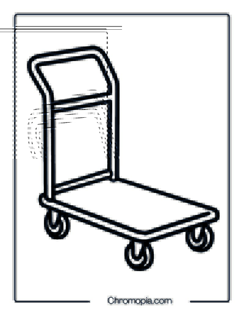 Luggage Trolley (4-Wheeled Type) – Coloring Page