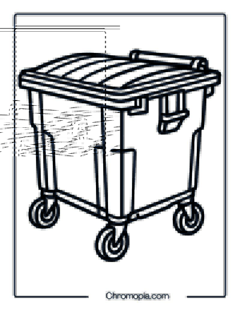 Garbage Bin with 4 Wheels (Industrial) – Coloring Page