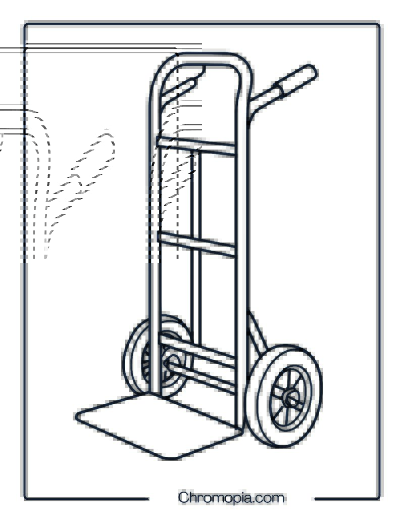 Hand Truck (4-Wheel Variant) – Coloring Page
