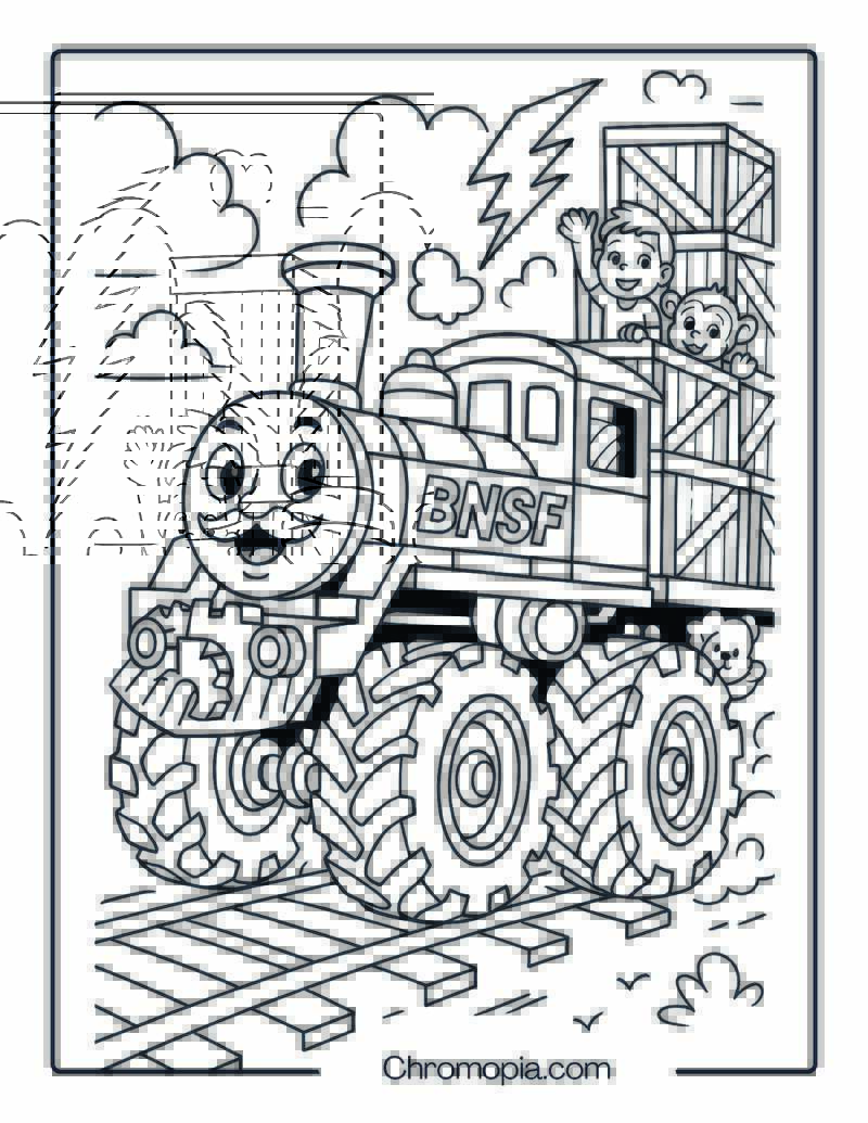 BNSF Monster Train with Oversized Gears – BNSF Train Coloring Page