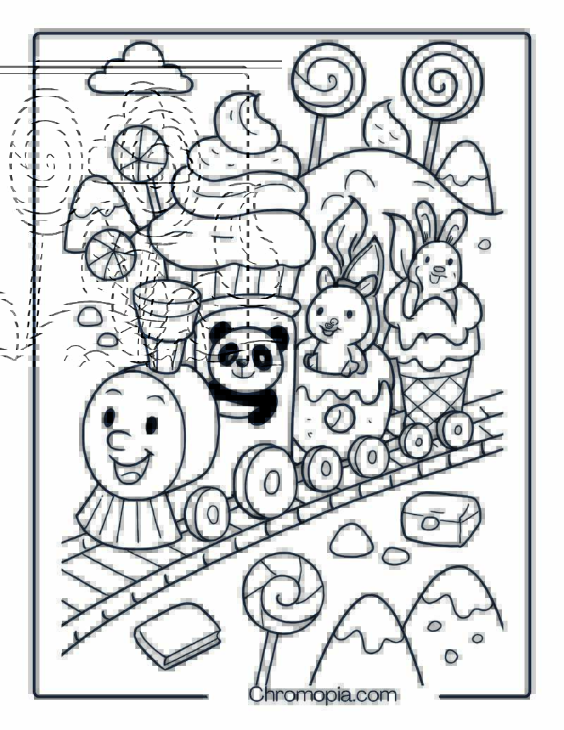Candy Land Train with Animal Passengers – Cartoon Candy Train Coloring Page