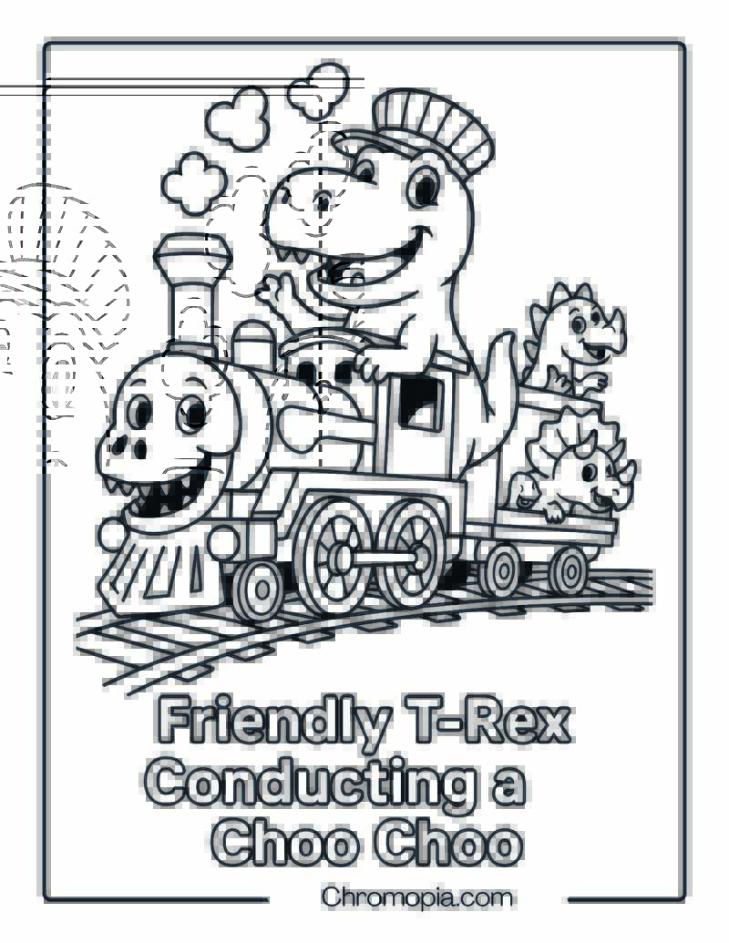 Friendly T-Rex Conducting a Choo Choo – Dinosaur Train Coloring Page